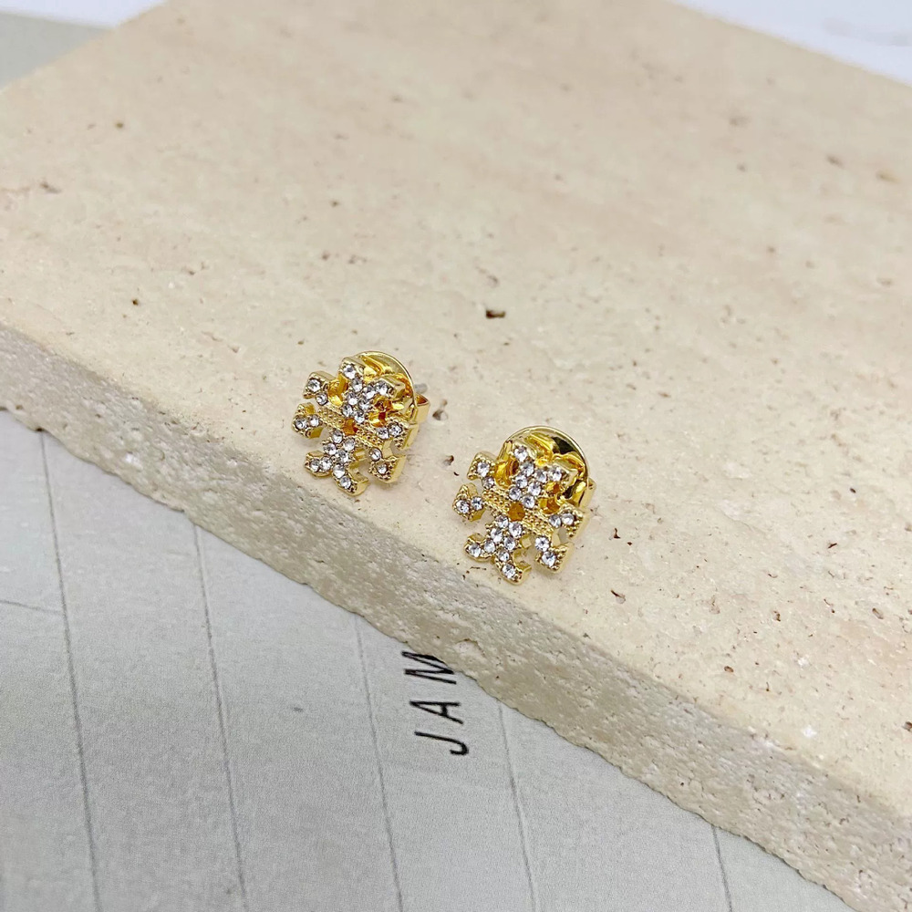 Tory Burch Rhinestone Letter Stud Earrings